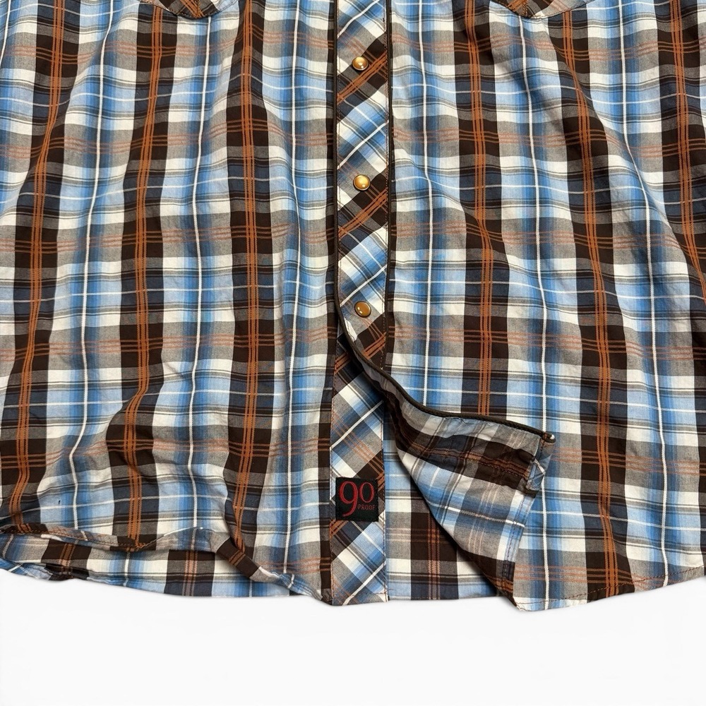 Panhandle Slim Large Shirt Western Texas Plaid Blue Brown Pearl Snaps 90 Proof - Picture 6 of 13